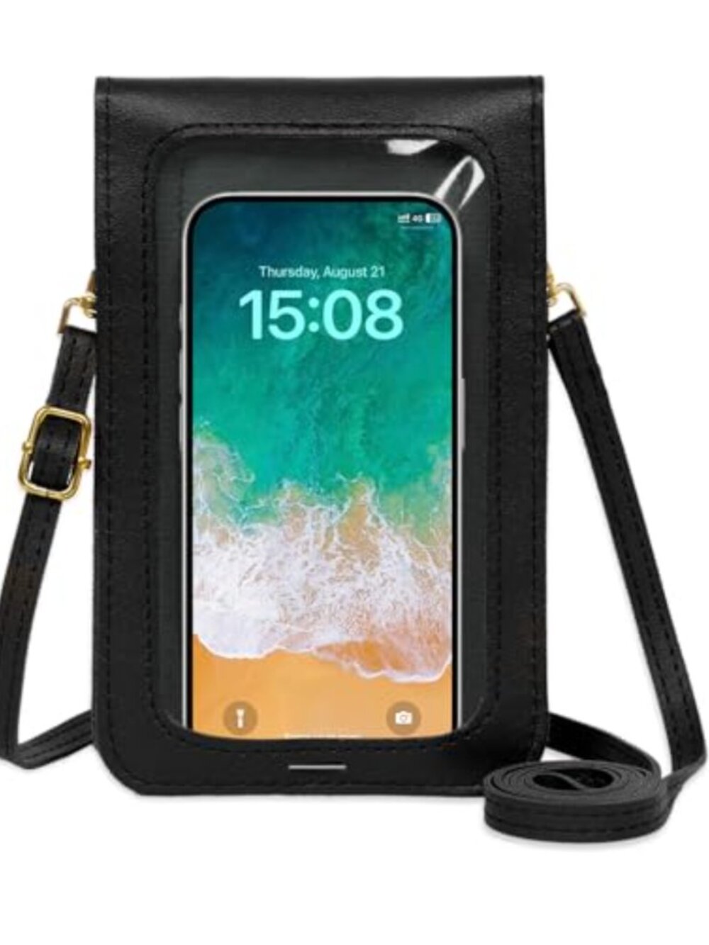 Small Crossbody Bag PU Leather Wallet Adjustable Strap Touchscreen Purse